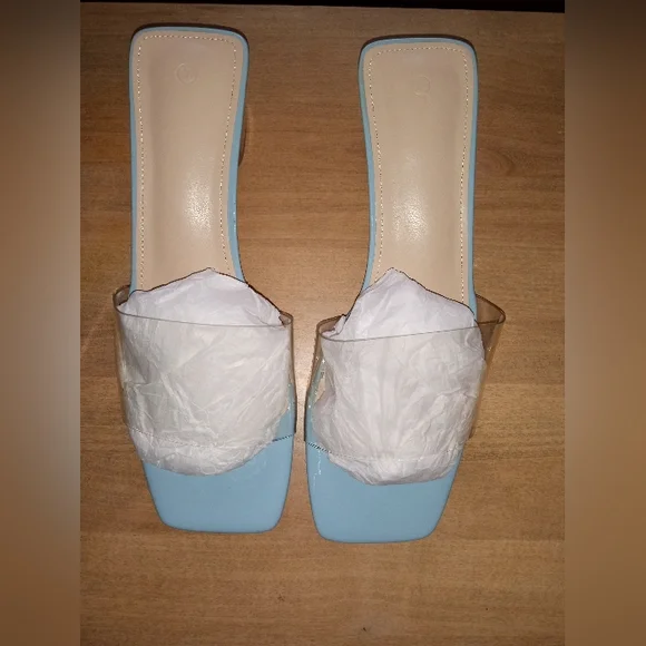 VETASTE Women’s Clear Chunky Heel Mule Slides Open Toe Transparent Square Heels - Picture 4 of 5